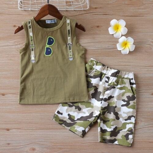 2020 Summer Boys Clothes Sets Cotton Pattern Sleeveless T-shirt+Camouflage Shorts 2 Suits New Fashion Boy ClothesFor Kids Clthes
