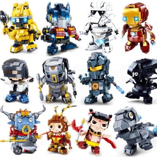 Carton Headz Alien Heads Movie Building Blocks Bricks Robot Monkey Nezha Dinosaur Toy Sets Gifts