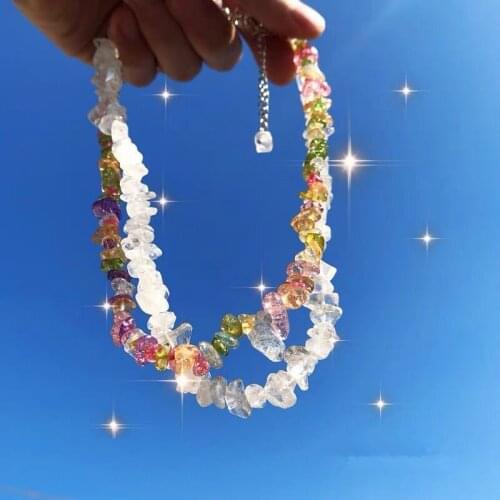 Korean Irregular Geometric Transparent Colorful Acrylic Clear Natural Stones Choker Necklace for Women Jewelry
