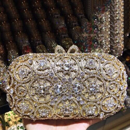 Best Designer White Crystal Gold Metal Purse Luxury Elegant Shoulder Dinner Banquet Clutches For Women Lady Mini Phone Case
