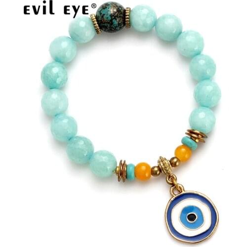 EVIL EYE 2018 Fashion 10mm Stone Beads String bracelet With 22mm Blue Evil EYE Round card For Women jewelry Bracelet EY4786