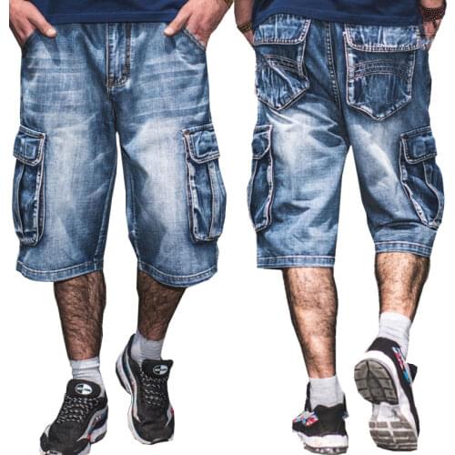 Fashionable Street for Men Summer jeans, jeans with large pockets, Street Clothing with Zipper, Mens Blue jeans, large 30-46