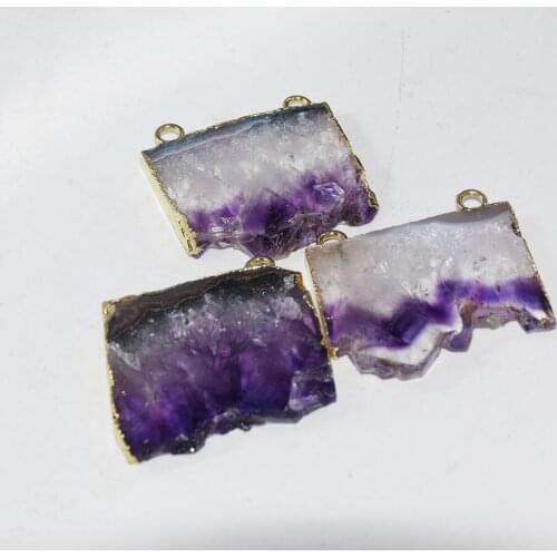 Fashion Jewelry Natural Slice Geode Druzy Amethysts stone connector women 2020 Gold Bezel Purple Crystal Quartz healing pendant