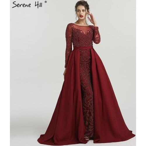 Muslim Mermaid Long Sleeves Sparkly Evening Dresses With Train Beading Crystal Luxury Formal Dress 2020 Real Photo LA6172