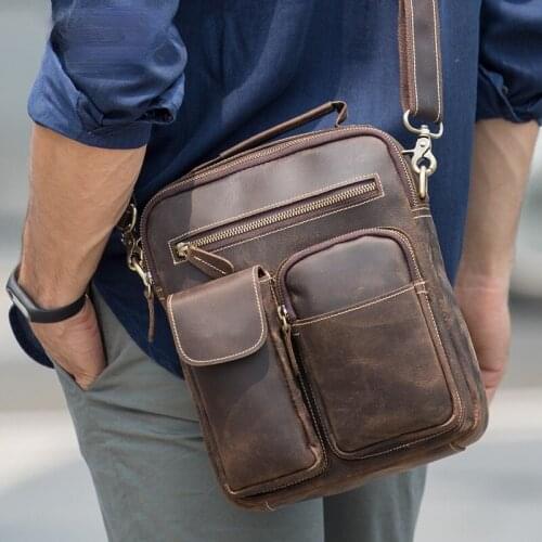 Fashion Mens Genuine Leather Crossbody Bags Men Business Flap Shoulder Messenger Bags Brand Male Sling Bag For Ipad Cell Phone