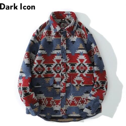 Dark Icon Vintage Shirt Jacket Men Women Turn-down Collar Thick Autumn Mens Jacket