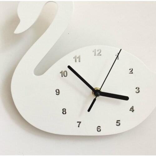 INS Nordic style pink white gray wooden swan wall Mute clock table clock creative home girl room childrens room wall decoration