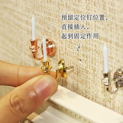 New 2pcs/set Dollhouse Miniature Metal Candlestick Wall Lamp for barbies blyth Doll house Kitchen Furniture Decoration Accessori