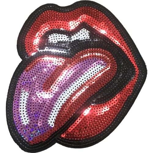 New Arrival Tongue Sequined Iron on Patches for Clothes Sweater DIY Decoration Accessories Large Lips Sequins Appliques 1Piece