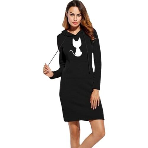Autumn Fashion Women Casual Hoodies Dress Ladies Printing Hooded Long Sleeved Hoodies Dress Casual Pullovers Sweatshirts Tops