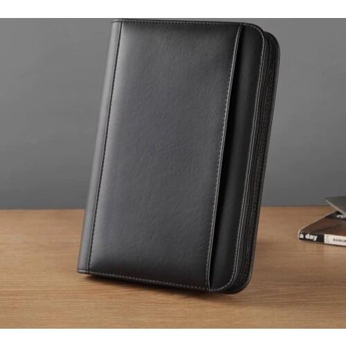 Faux leather A5 file folder with a zipper folders for documents A5 padfolio for business with external pocket notebook 1324