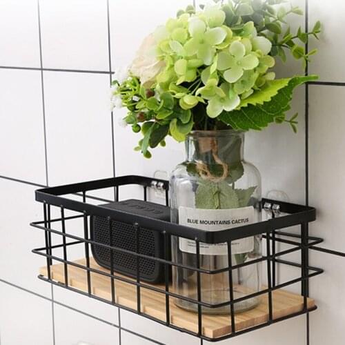 Wrought Iron Wall Shelf Holder Bathroom Kitchen Hanging Basket Storage Bin Household Hanging Rack Organizer Farmhouse Home Decor