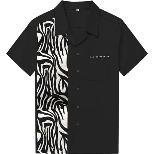 Summer Casual Men Shirts Short Sleeve Punk Shirts Big Size Hip Hop Clothing Cotton Vintage Men Shirts Zebra Print Streetwear