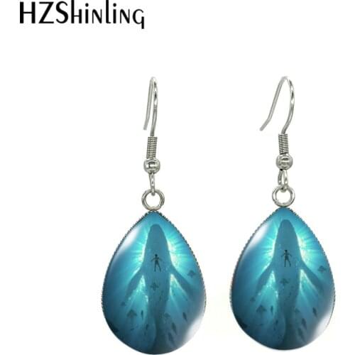 Water Tear Drop French Hook Earrings Art Ocean The whale voice Cartoon Paintting Stainless Steel Jewellry Accessories