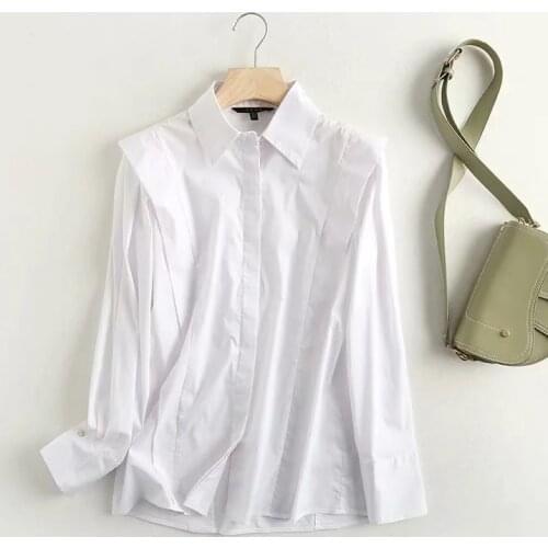 Dave&Di autumn england high street vintage pleated loose splicing white casual blouse women blusas mujer de moda 2020 shirt top