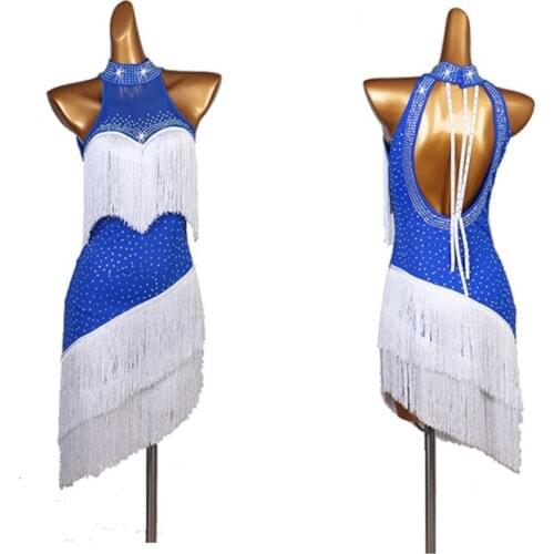 Latin Competition Dance Skirt Women Royal Blue Tassel Latin Dancing Dress Lady‘s’ High Quality Standard Rumba Latin Dance Skirt