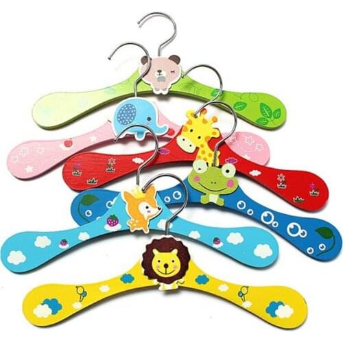 1/6pcs Portable Clothes Hanger Kids Children Toddler Baby Clothes Coat Wooden Cartoon Animals Hangers Hook Household