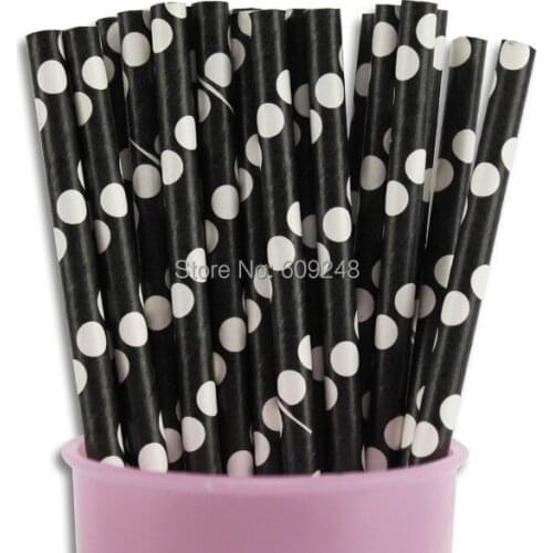 100pcs Mixed Colors Biodegradable Halloween Party Decorations White Polka Dot Black Paper Straws