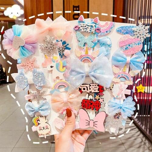 2021 Oriental cute little princess hair clip set fabric net yarn bow baby side clip new childrens cartoon hair accessories B71