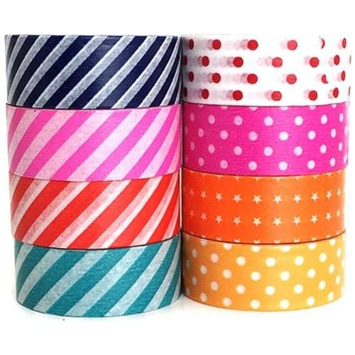 6 Rolls/Set 1.5cm*5m Simple Washi Tapes 1.5cmx5m Stripe Cute Washi Tape for School Supplies Masking Tape for Japanese Decoration