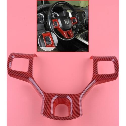 Car Red Carbon Fiber Steering Wheel Button Frame Cover Trim Fit for Dodge Ram 1500 2010 2011 2012 2013 2014 2015 2016 2017