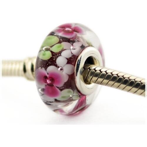 Fits Pandora Bracelet Charms 925 Sterling Silver Flower Garden Murano Glass Beads Women DIY Jewelry Making Kralen Berloque
