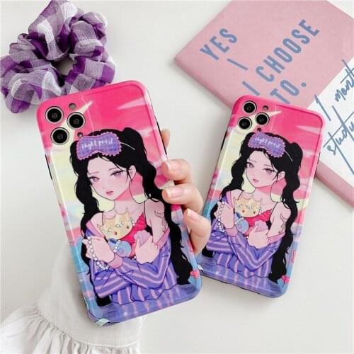 Japan Anime Beautiful Girl Phone Case For iPhone 11 12 Pro Max X XS XR 6 7 8 Plus Soft Silicone Cases Pink Girl Cute Back Cover