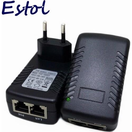 DC48V 0.5A 10/100Mbps PoE Injector Power Over Ethernet Adapter,pin 4/5(+),7/8(-) EU plug,2 round pins Power supply
