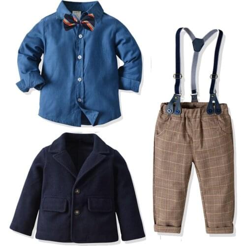 Children Costume Clothes 3PCS Boys Set for Wedding Baby Boys Shirt Jacket and Plaid Pants Set for Birthday Kids Formal Clothes
