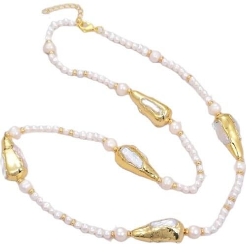 GG Jewelry Natural Freshwater Cultured White Pearl Keshi Pearl Long Sweater Chain Necklace 29" For Women Gift