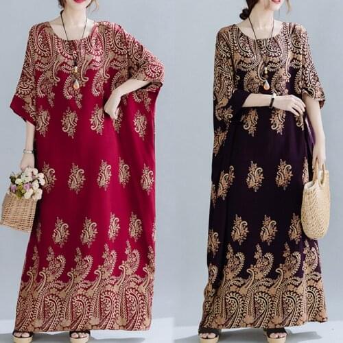 Cotton Satin Plus Size Vintage floral Dresses For Women Casual Loose Maxi Long Women Summer Sun Beach Dress Elegant Clothes 2021