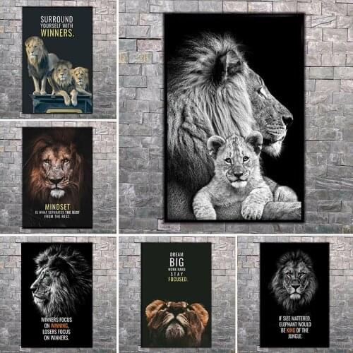 Lion Animal Canvas Poster Motivational Quotes Wall Art Print Painting Nordic Style Decorative Picture Modern Home Room Decor