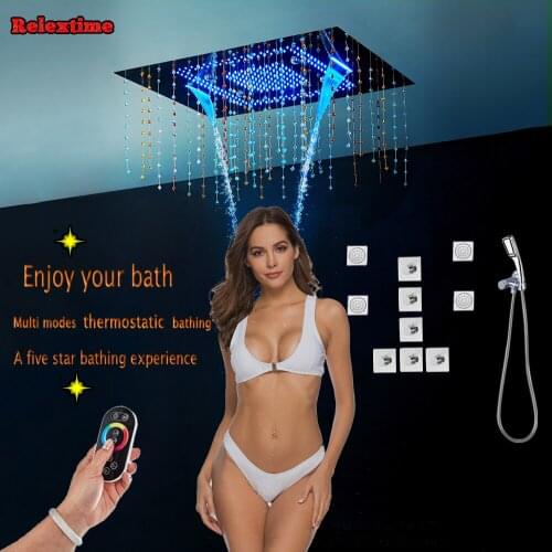 Crystal Pendant LED Ceiling Shower Head Bathroom Concealed Shower Set Thermostatic Faucet Mixer massage Jets Ducha salle de bain