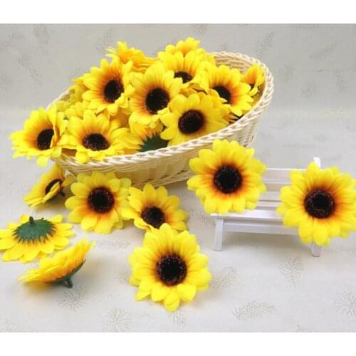 Wedding Home Bridal Bouquet Decoration Fake Flower 7cm Sunflower Buds Artificial Silk Flower Heads LX1013