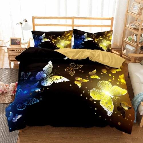 2/3 Pieces Golden Black White Butterfly Bedding Set For Bedroom Duvet Cover Single Double King Size Bed Cover Set Pillowcase