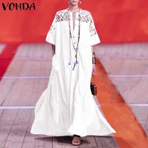 Summer Dress Vintage Patchwork Lace Party Long Maxi Dresses Beach Bohemian Sundress 2021 VONDA Robe Femme Plus Size Vestidos
