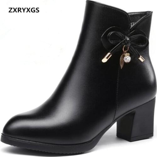 Hot 2020 New Winter Shoes Comfortable Warm Boots Women Shoes Snow Boots High Heels Bow Genuine Leather Shoes Woman Fashion Boots