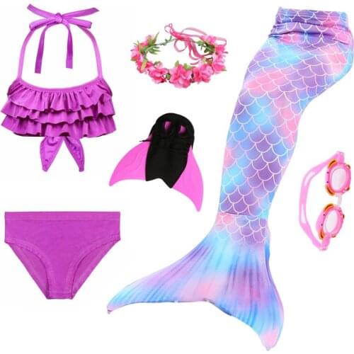 Hot Girls Kids Bikini Mermaid Tail with Finned for Swimming Children Split Swimsuit Mermaid Tail g Swimwear Cosplay Costume Wigs