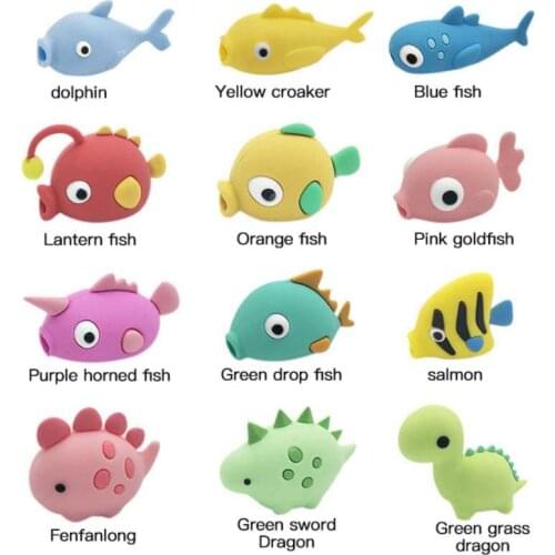 Cute Cartoons Animal Bite Cable Data Protector Fish Dinosaur Dog Shaper Cable Winder Organizer IPhone IPad Data Line Protection
