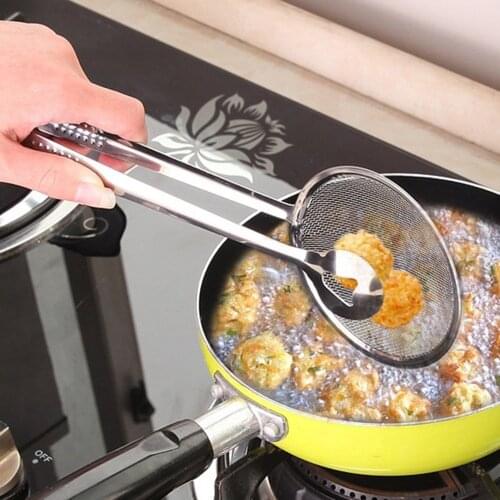 Multi-functional Spoon Filter With Oil Filter-Frying Pan BBQ Food Clip Kitchen Stainless Steel Clamp Set Kitchen Strainer Tools