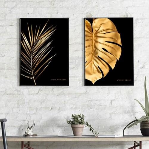 Fashion Golden Leaf Poster Abstract Canvas Painting Scandinavian Print Natural Modern Wall Picture For Living Home Room Decor