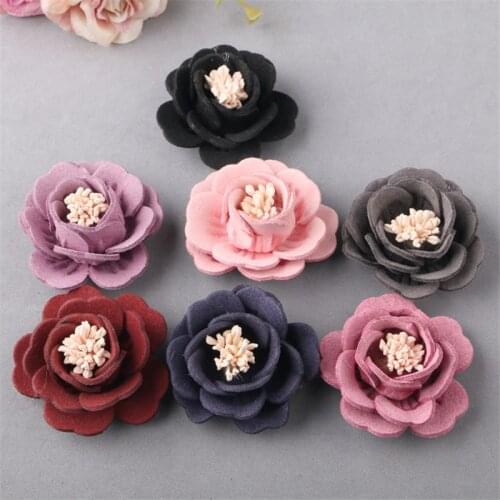 20PCS Handmade Woven Wool Felt Leather Craft Flowers Flatback Fabric Patch Button Sticker for Girls Hair Jewelry Ornament DIY