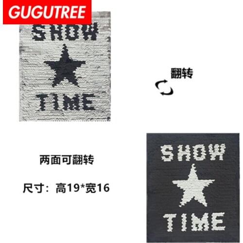 GUGUTREE embroidery Sequins big showtime patches letter patches badges applique patches for clothing LS-47