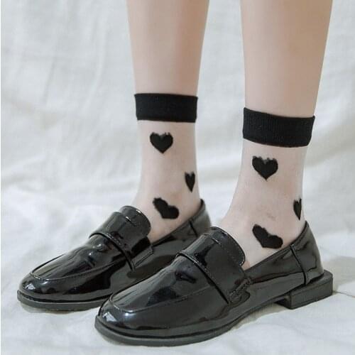 Heart Print Crystal Silk Socks Summer Ultra-thin Breathable Woman Socks Harajuku Retro Japanese Kawaii Cute Transparent Socks