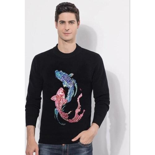 New Casual Diamonds stone Winter Sweaters Mens Hot drill Round Neck Slim Fit Elastic Knitting Pullover Men Sweater Fashion M