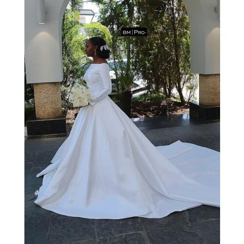 New Off the Shoulder A-Line Wedding Dresses Sweep Train Satin South African White Bridal Gowns Custom Made