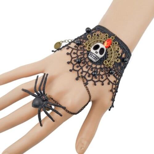 New Lace Charm Bracelet Skull Spider Finger Wristband Halloween Horror Scary Bangle Party Supplies Accessories for Girls Women