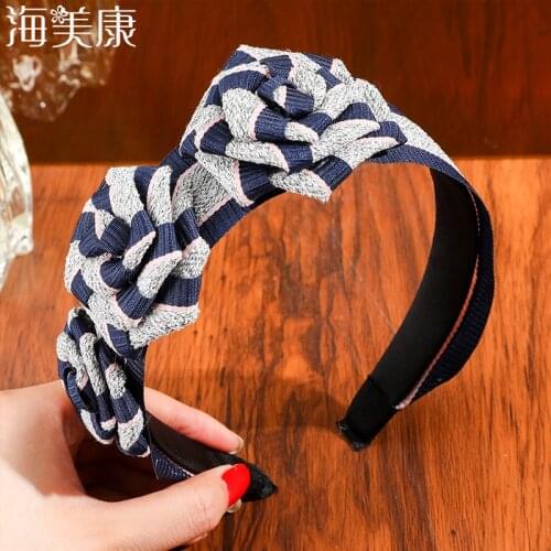 Haimeikang Fashion Fabric Hairband New Four Seasons Rose Flower Bow-knot Wide Headband Solid Flower Bezel Hair Hoop for Women