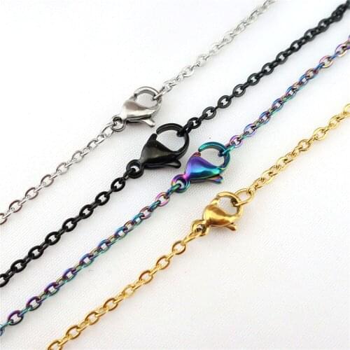 5X Rainbow Colors Steel Chains Necklace 2mm 18"/20"/24''/28''/32''/36'' Link Chain Necklace