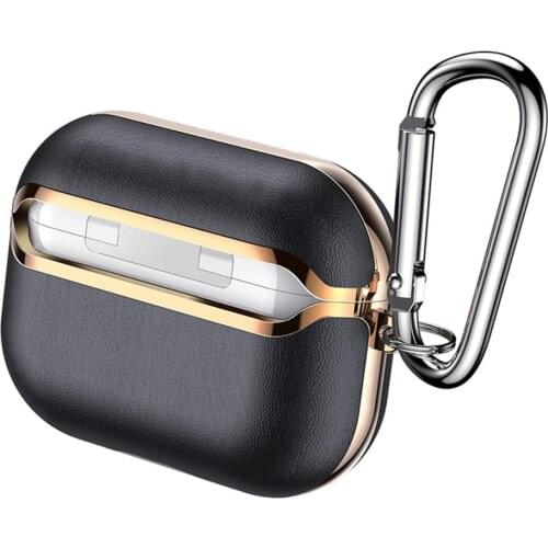 For Apple Air Pods Pro Case With Hook Luxury Soft Tpu+pu Leather Shockproof Earphone Protective Cover